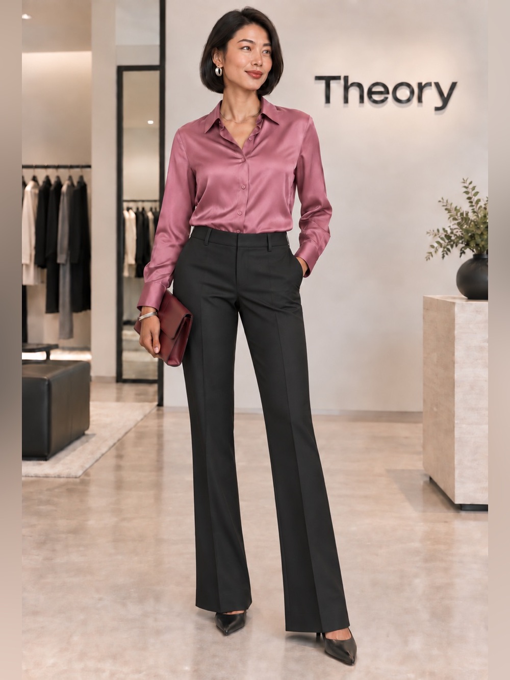 Theory Black Lightweight Wool Flare Trousers Size 4 Made in USA